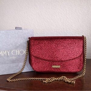 Jimmy Choo Parfums Red Glitter Crossbody with Gold Chain